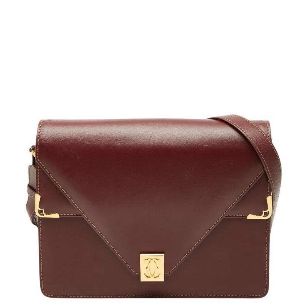 Cartier Leather Must Line Flap Shoulder Bag Burgundy